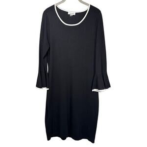 Calvin Klein Black Bell Sleeve White Trim Round Neck Dress Womens Medium